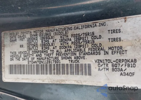 2001 Toyota Tacoma Base V6 из США, поврежденный, VIN 5TEWN72N11Z817931